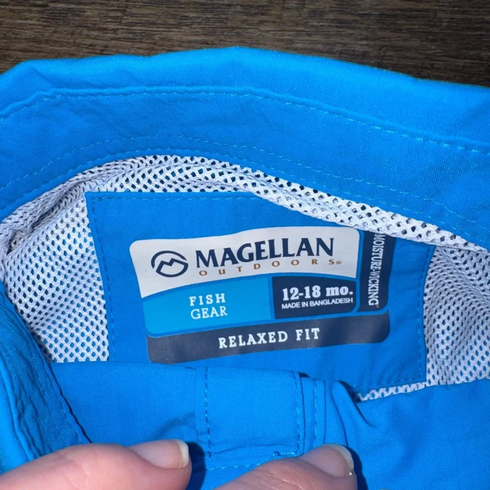 Magellan Outdoors Laguna Madre Baby Boys 12-18M Fishing Bodysuit Blue NWT UPF 30